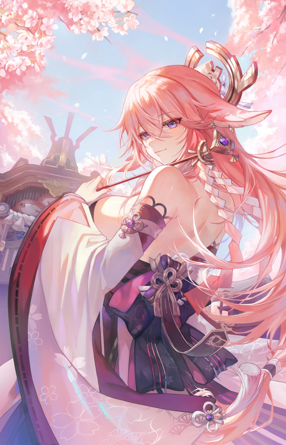 animal_ears, genshin_impact, gz_(gyoju), japanese_clothes, kitsune, no_bra, yae_miko