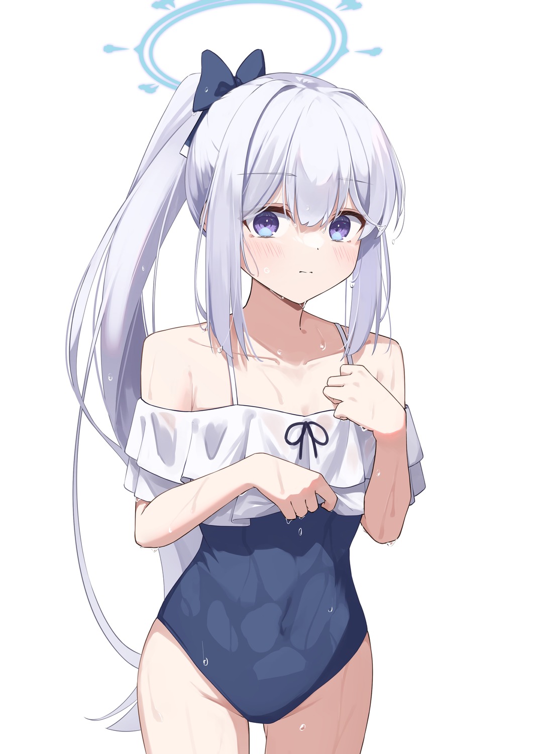 blue_archive, halo, see_through, swimsuits, toki_kimagure, tsukiyuki_miyako, wet_clothes