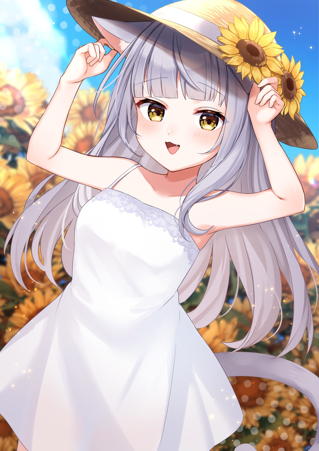 animal_ears, dress, kawagami_raito, nekomimi, summer_dress, tail