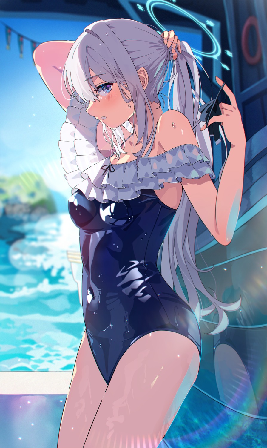 blue_archive, halo, sakatsuki_yakumo, swimsuits, tsukiyuki_miyako, wet