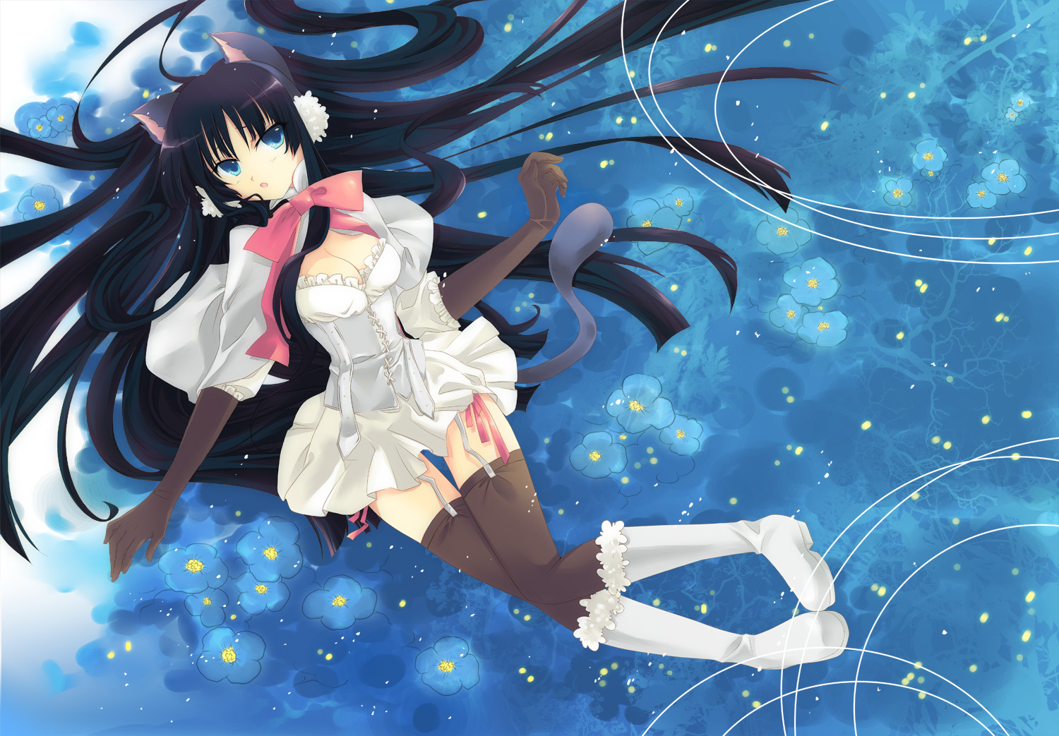 akara, akiyama_mio, animal_ears, cleavage, dress, garter_belt, k-on!, nekomimi