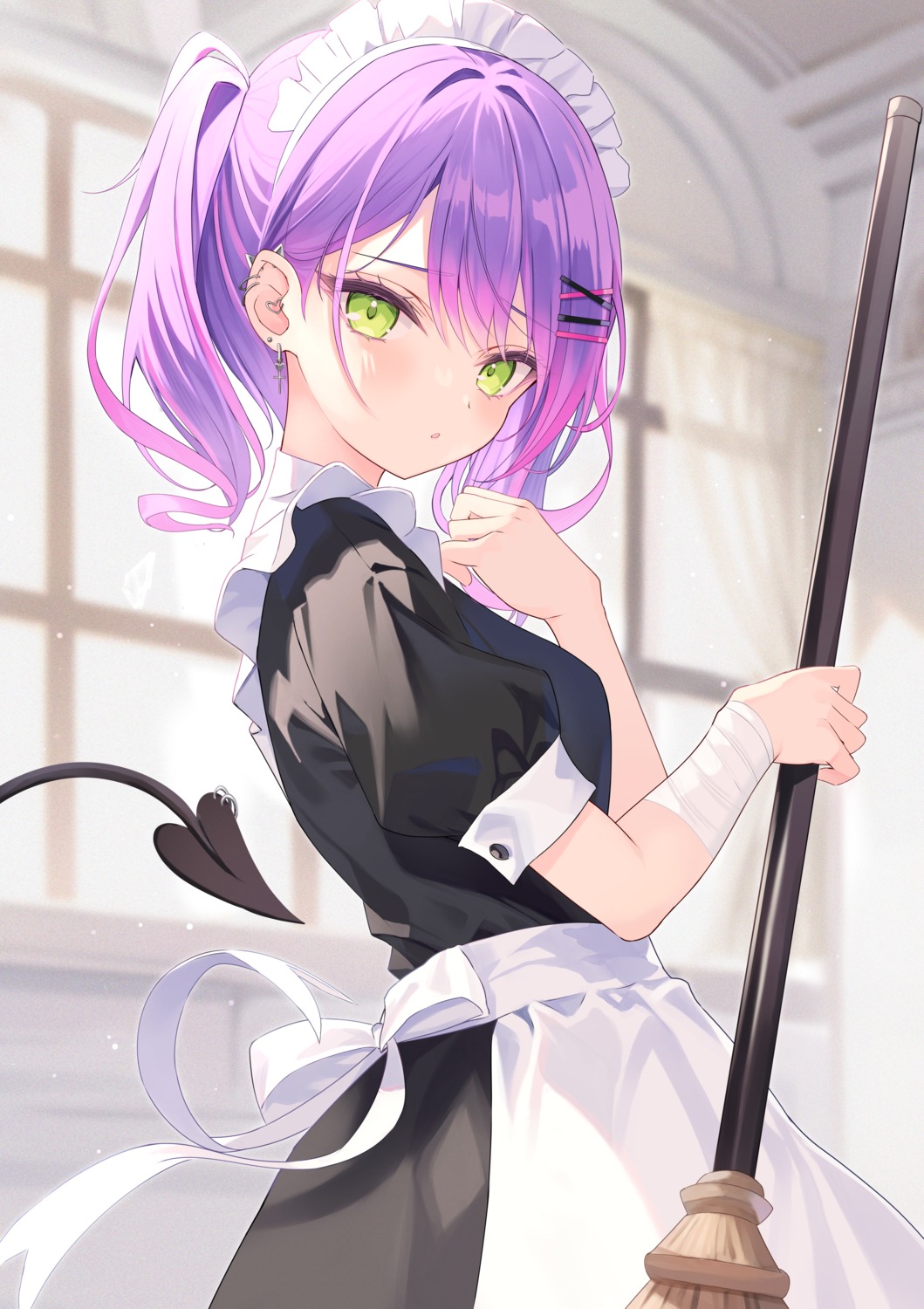 bandages, hololive, kitano_yukito, maid, tail, tokoyami_towa