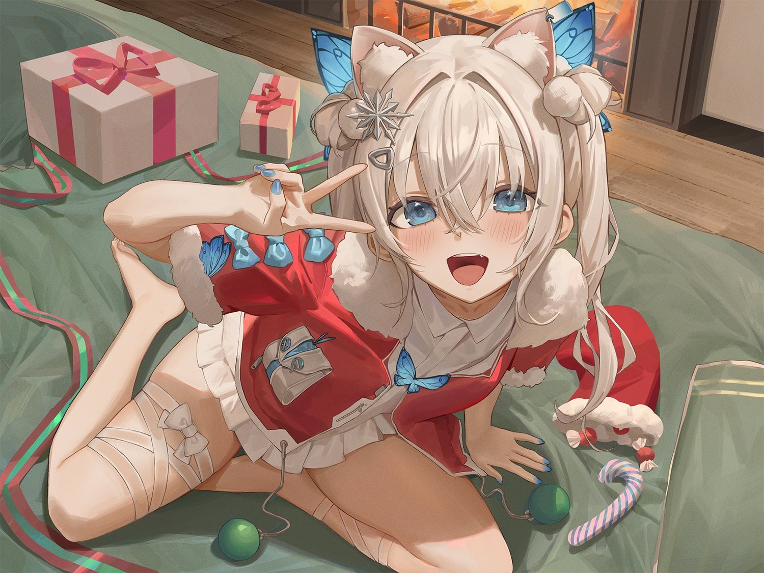 animal_ears, christmas, dress, garter, goddess_of_victory:_nikke, hinaki, n102_(nikke)