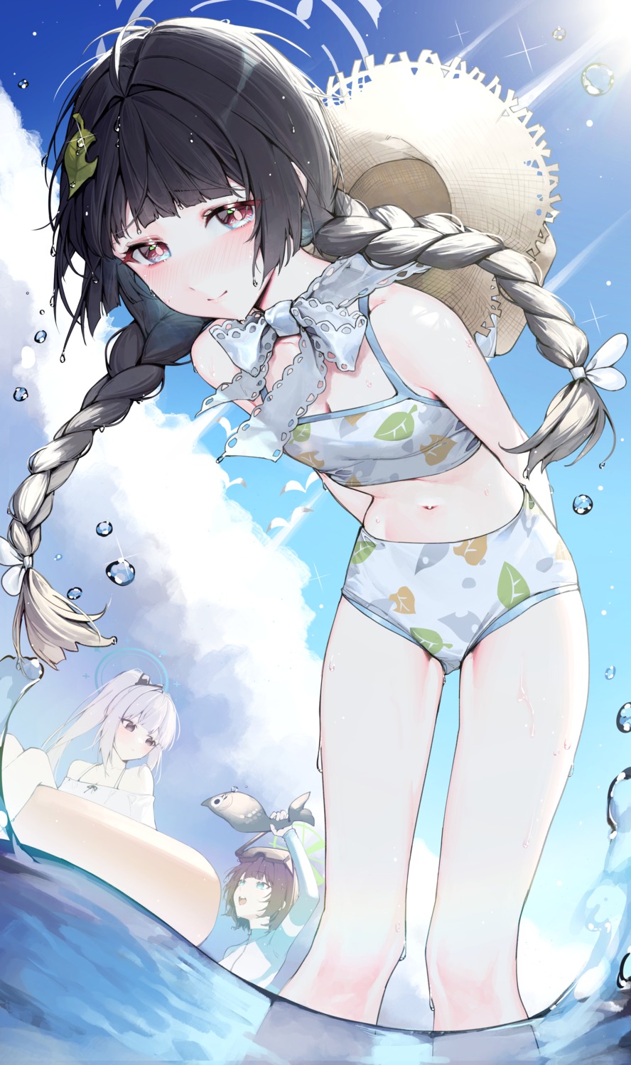 bikini, blue_archive, g5_(artist), gym_uniform, halo, kasumizawa_miyu, sorai_saki, swimsuits, tsukiyuki_miyako, wet