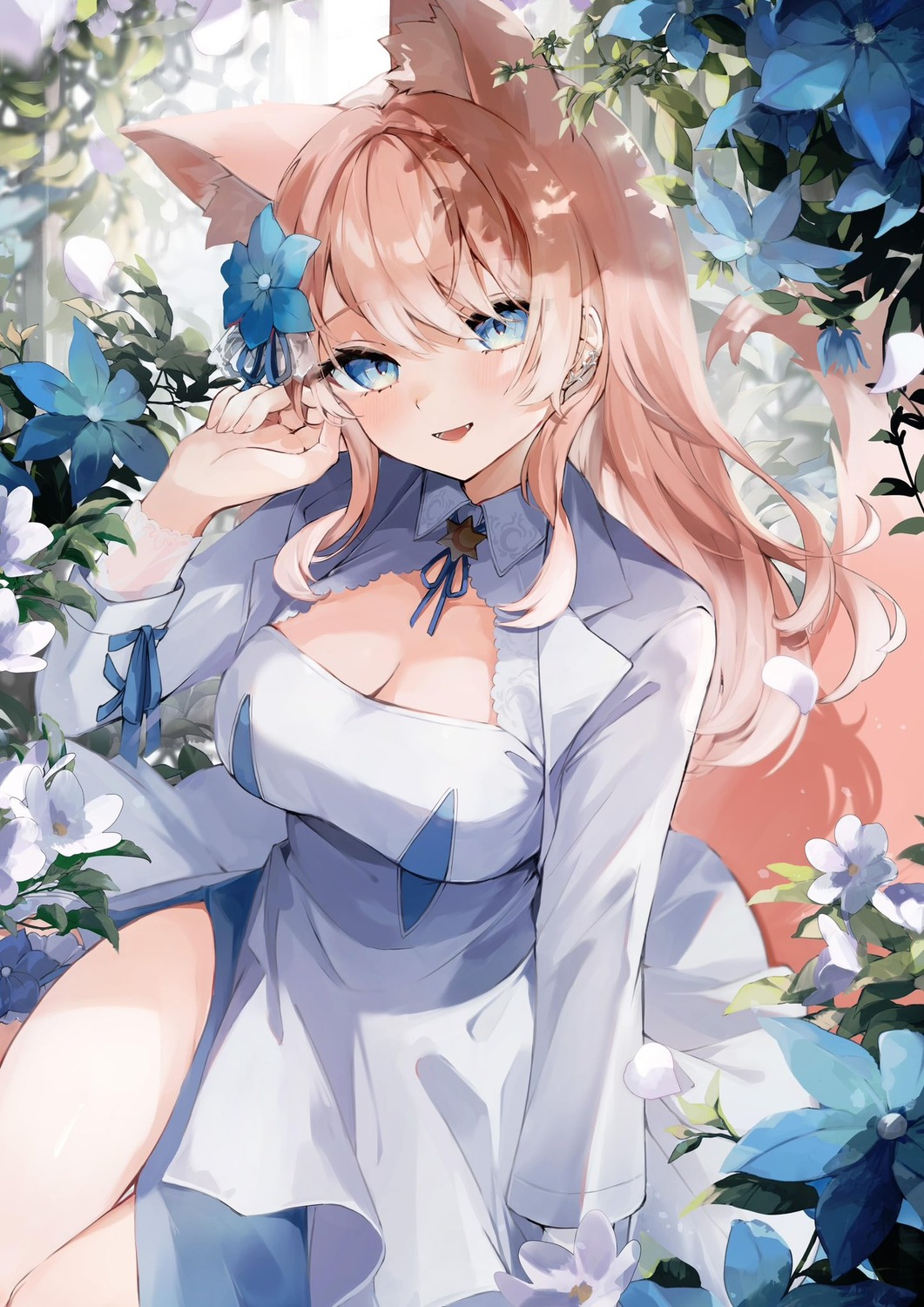 animal_ears, cleavage, dress, hizuki_rurufu, kairi630, snack_nili, tail