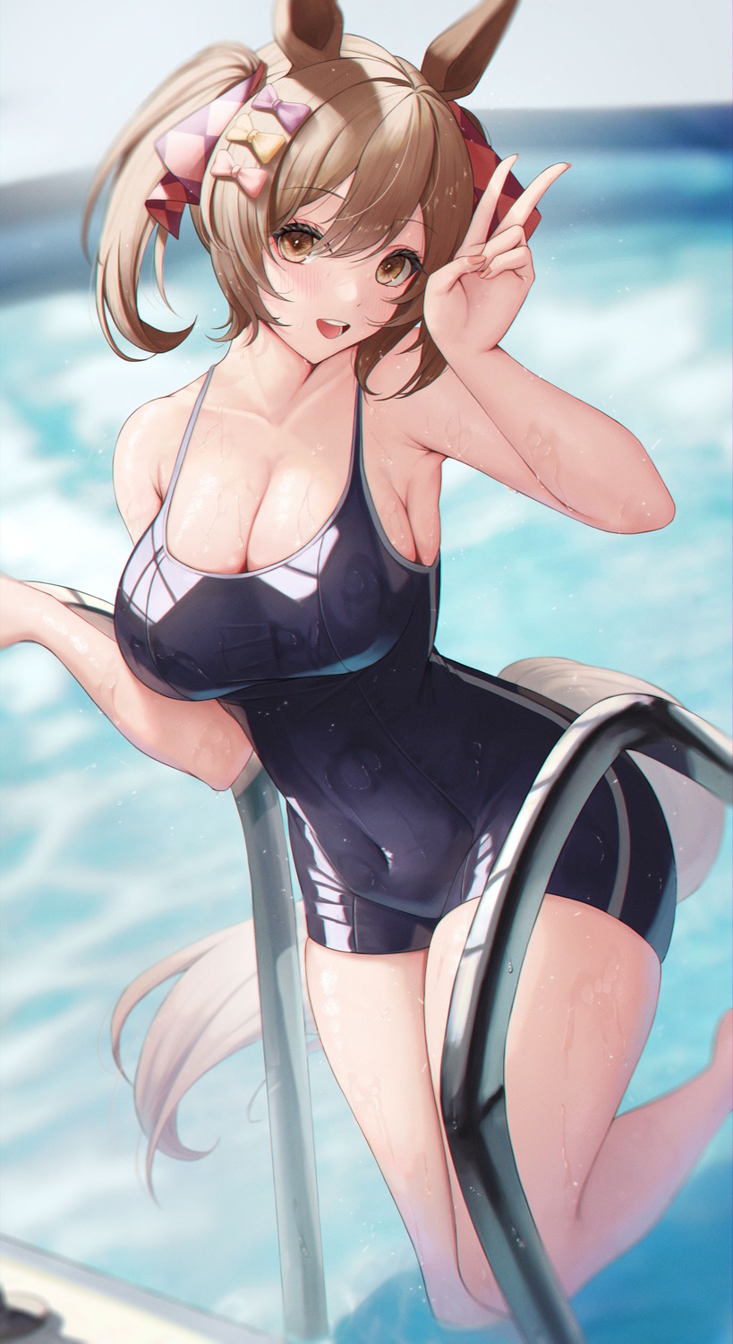 animal_ears, bsmage, school_swimsuit, smart_falcon_(umamusume), swimsuits, tail, uma_musume_pretty_derby, wet
