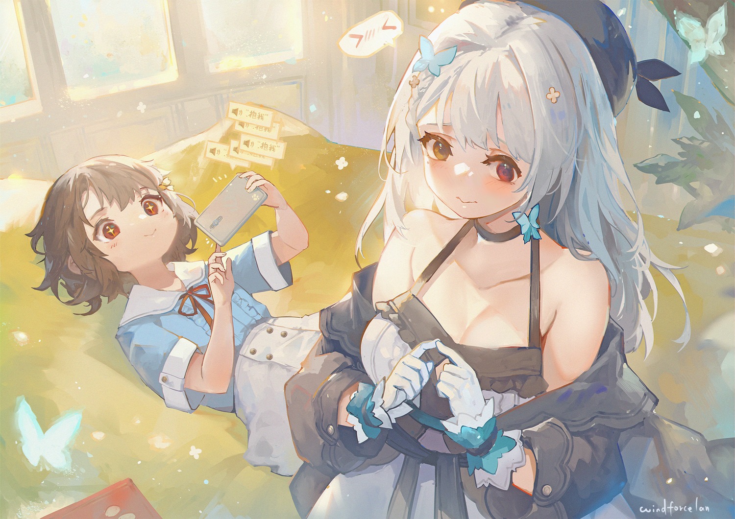 dress, heterochromia, no_bra, seifuku, windforcelan