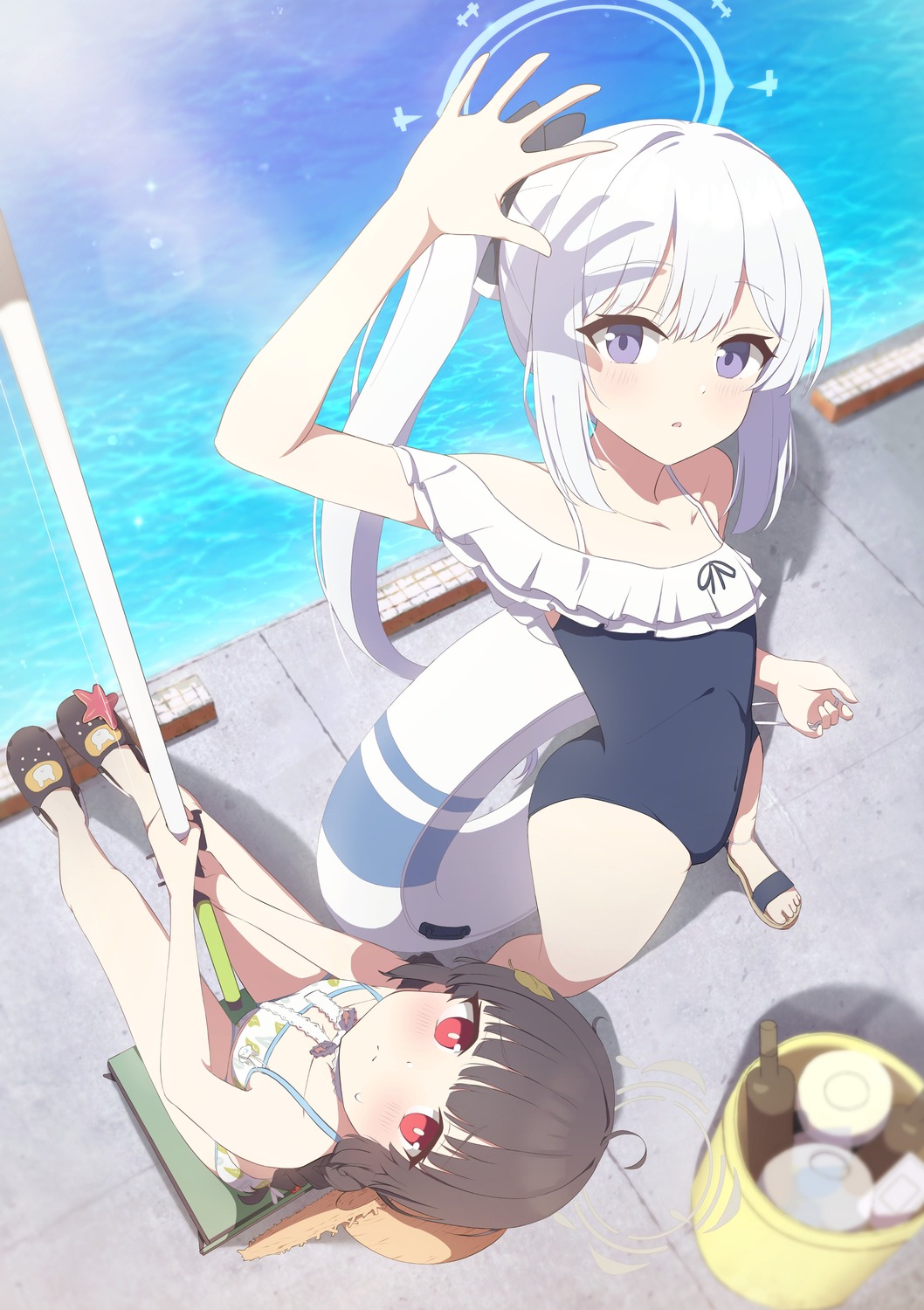 aoto_mei, bikini, blue_archive, halo, kasumizawa_miyu, swimsuits, tsukiyuki_miyako