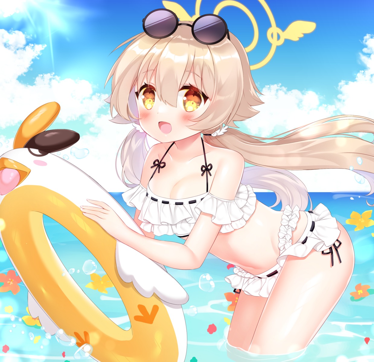 ajitani_hifumi, bikini, blue_archive, halo, megane, shikito, swimsuits, wet