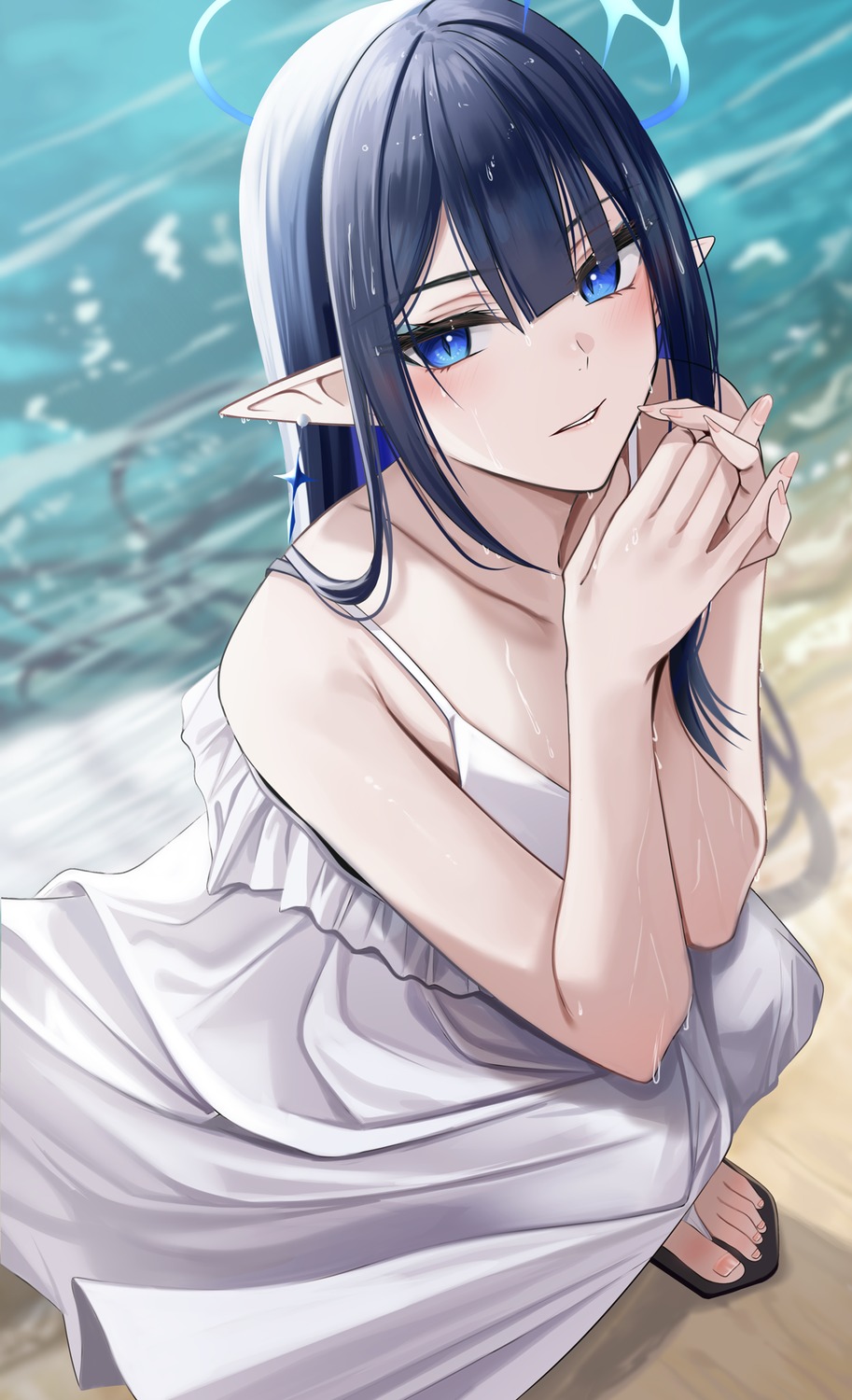 blue_archive, dress, halo, nanagami_rin, nick_(nikek96), pointy_ears, summer_dress
