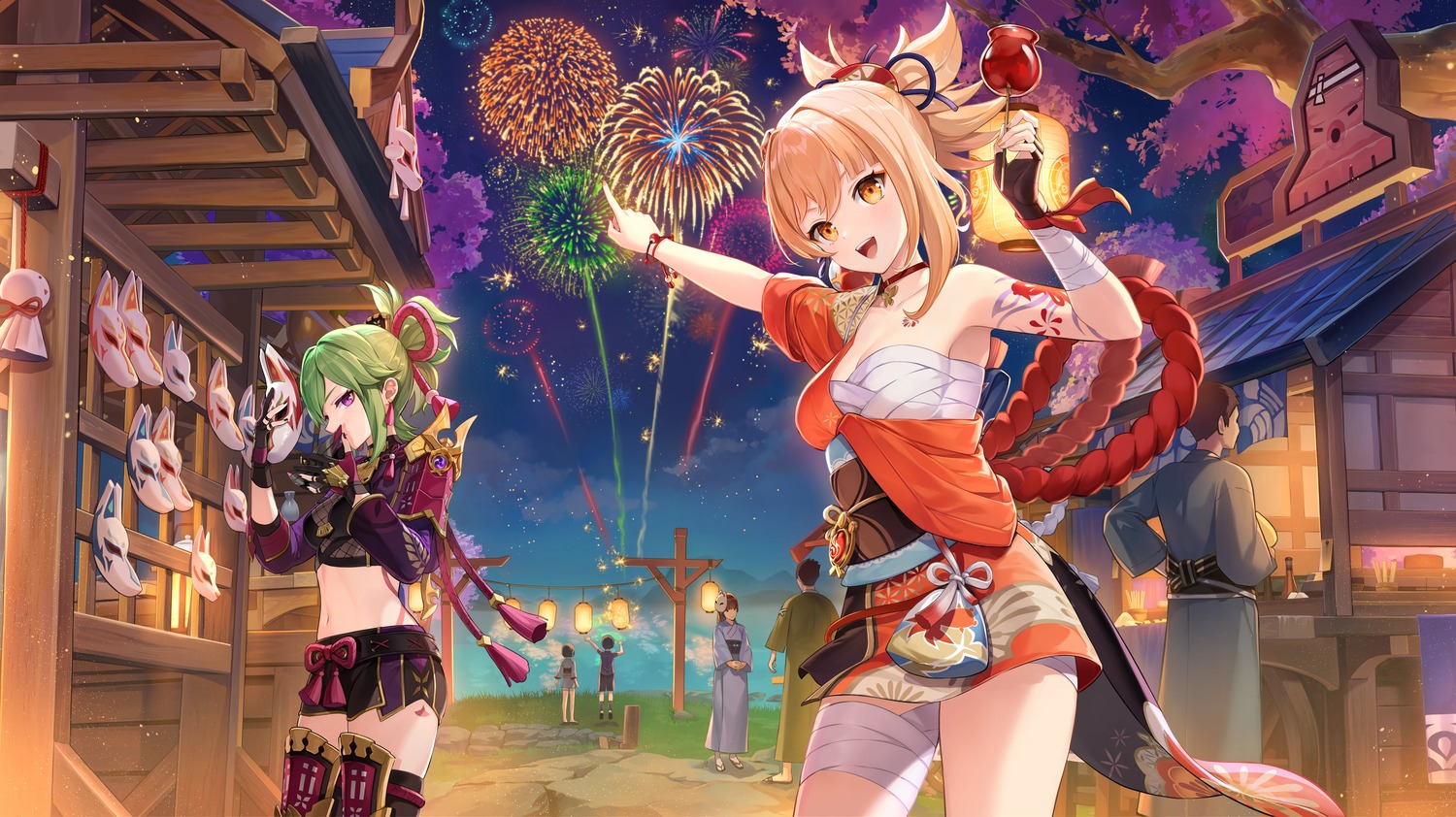 armor, bandages, genshin_impact, japanese_clothes, kuki_shinobu, sarashi, tagme, tattoo