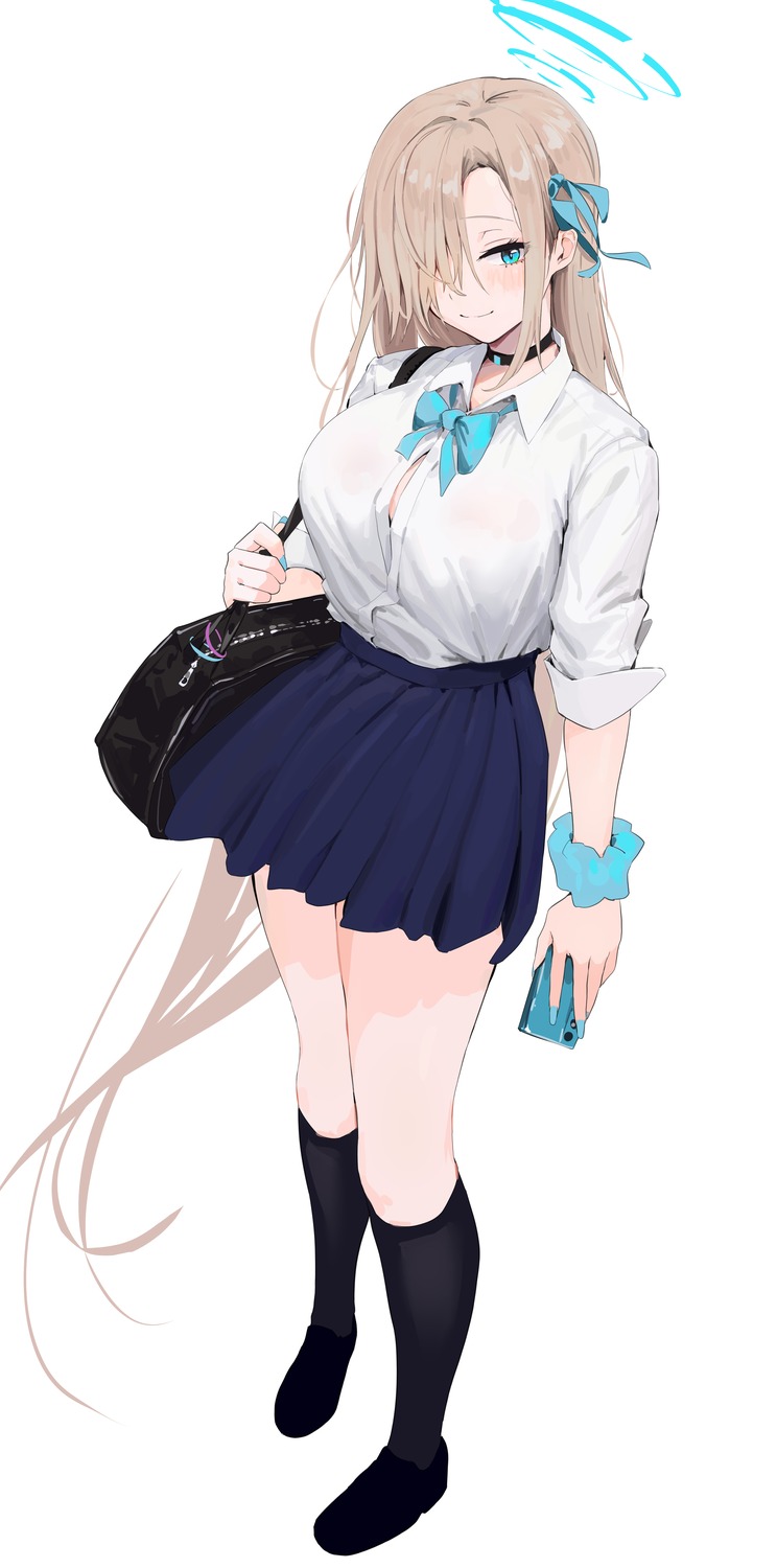 blue_archive, chela77, halo, ichinose_asuna, open_shirt, see_through, seifuku