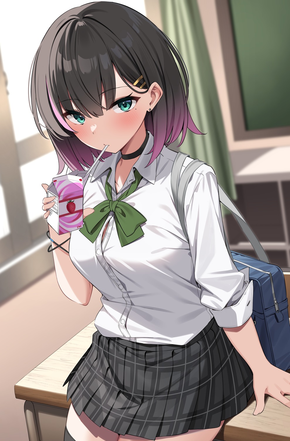 cleavage, seifuku, suiroh, thighhighs
