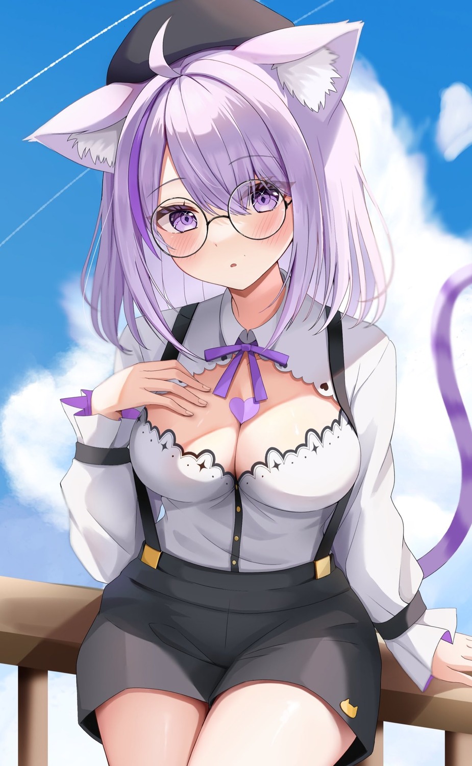 animal_ears, hololive, hololive_gamers, megane, nekomata_okayu, nekomimi, shinonome_shino, tail