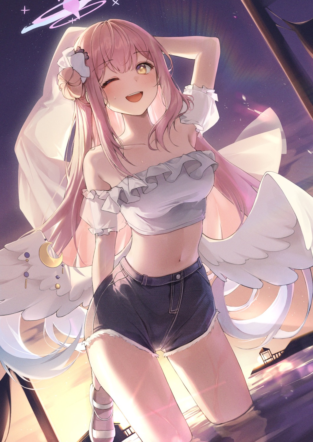 angel, blue_archive, duyu, misono_mika, no_bra, wet, wings