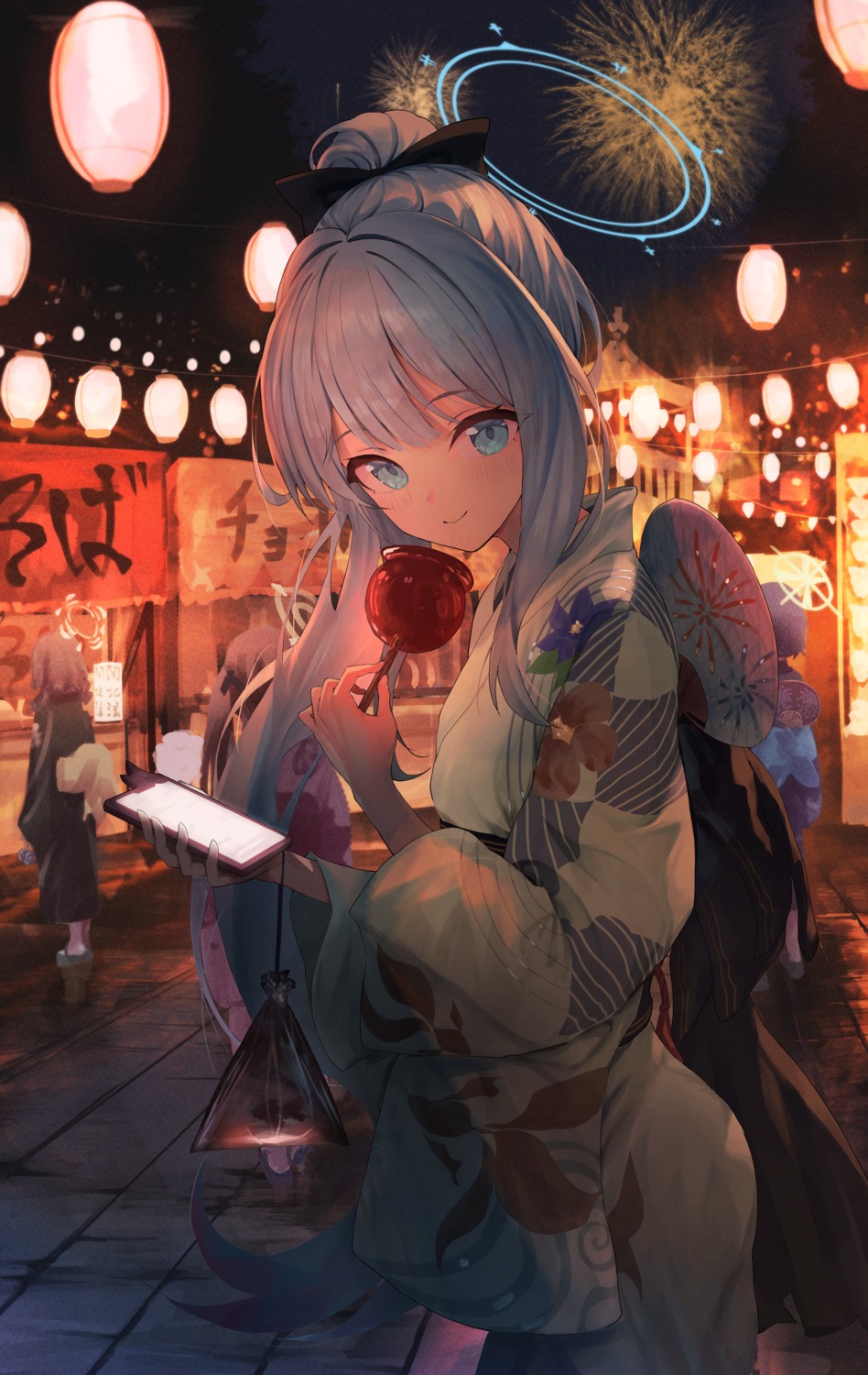 atatatatame01, blue_archive, halo, tsukiyuki_miyako, yukata