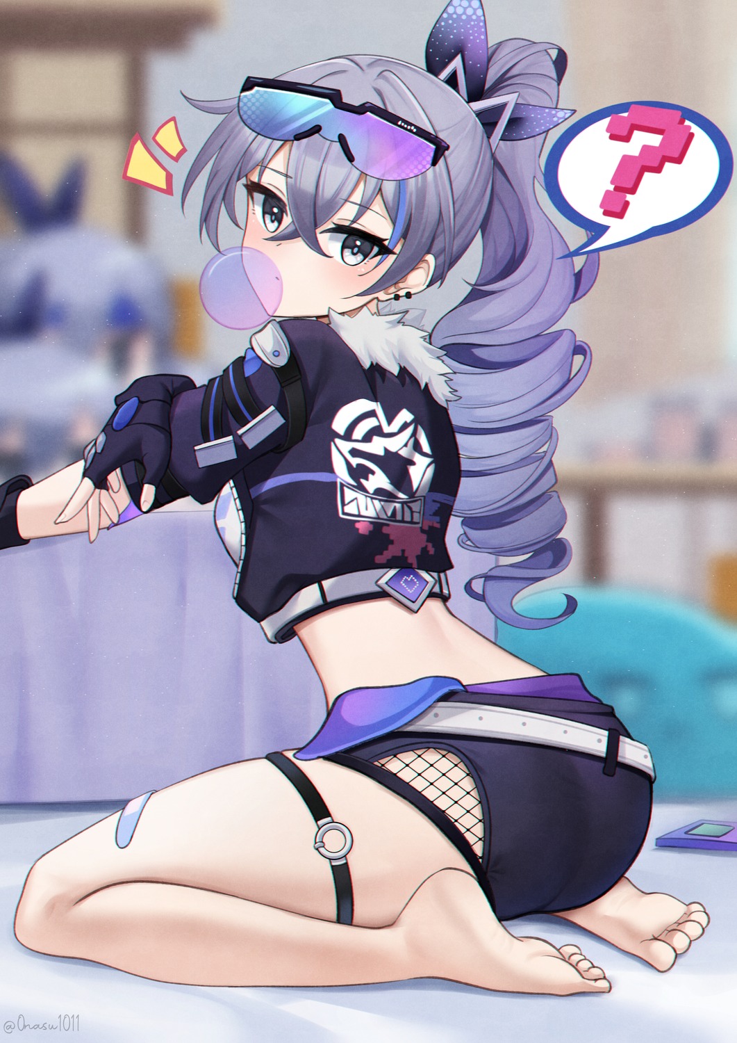 ass, bandaid, fishnets, garter, honkai:_star_rail, megane, nassss, silver_wolf_(honkai:_star_rail)