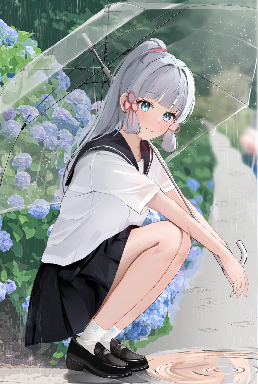 genshin_impact, kamisato_ayaka, kirishe1101, see_through, seifuku, umbrella