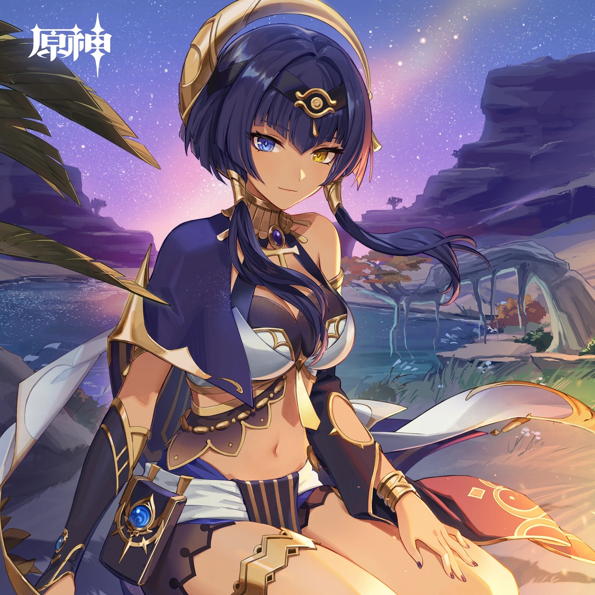 candace, cleavage, garter, genshin_impact, heterochromia, yu-ri