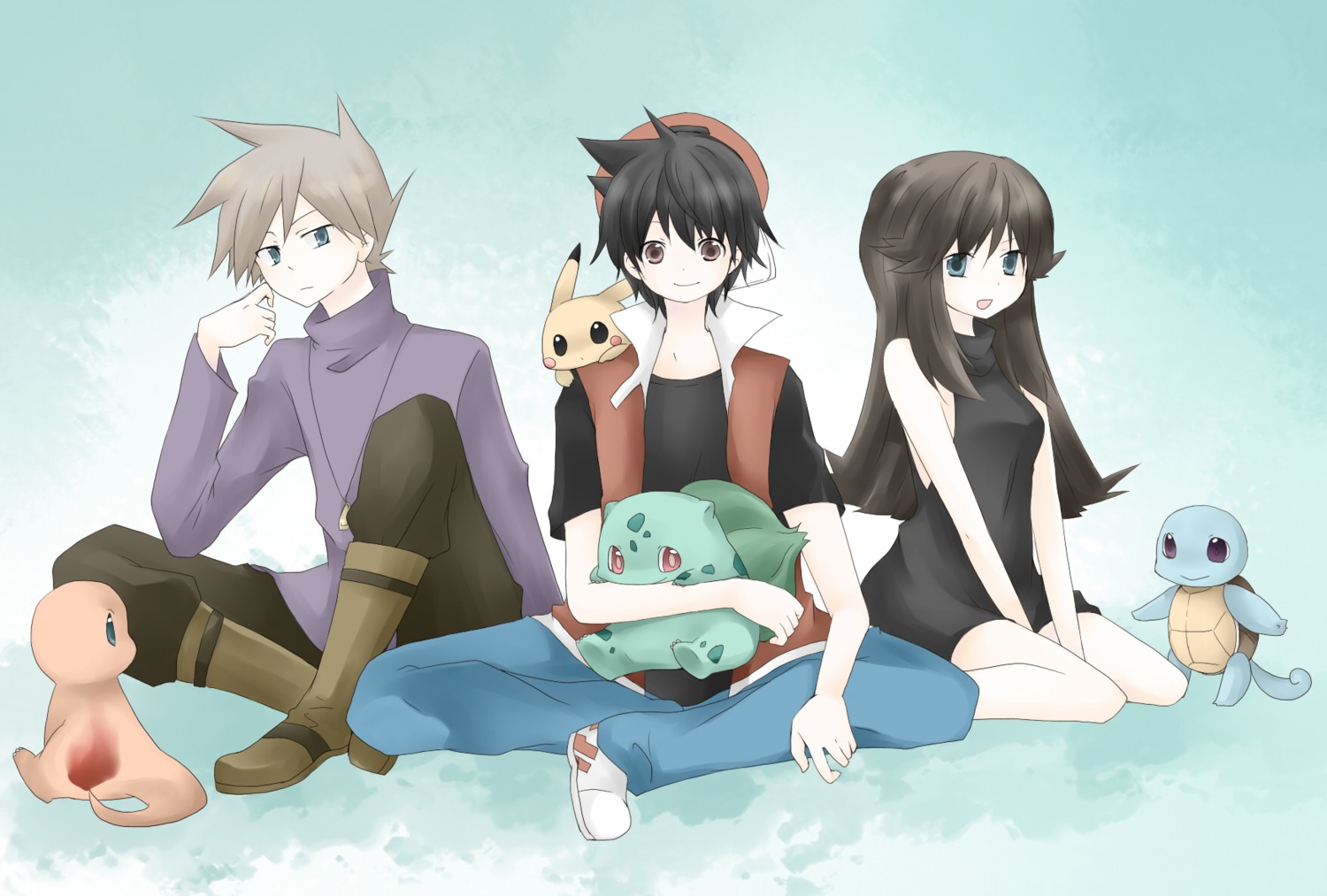 blue_(pokemon), bulbasaur, charmander, ookido_green_(pokemon), pikachu, pokemon, red_(pokemon), squirtle