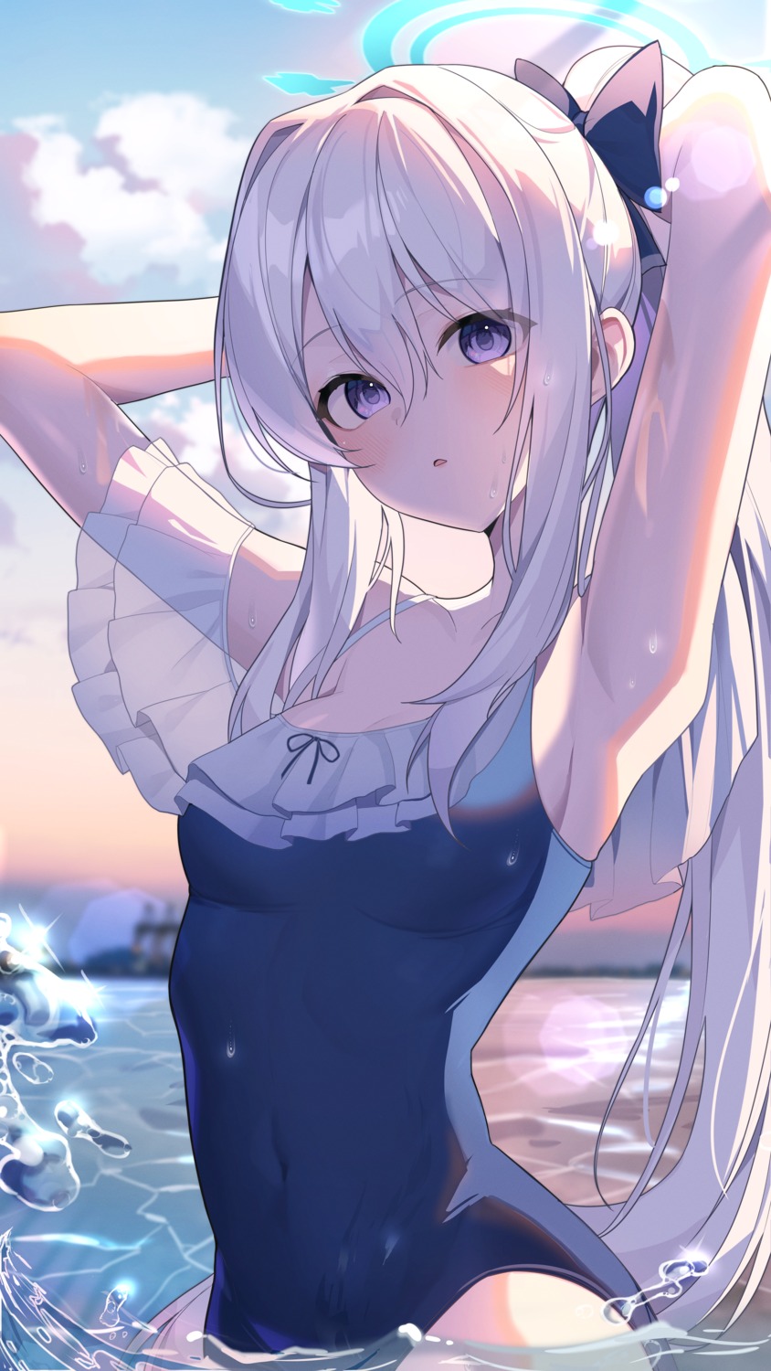 blue_archive, halo, kakao346, see_through, swimsuits, tsukiyuki_miyako, wet