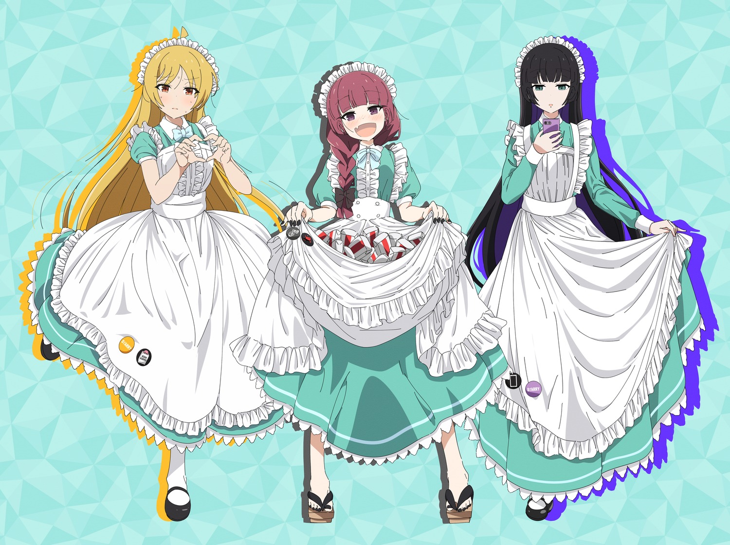 bocchi_the_rock!, goumonsha, hiroi_kikuri, ijichi_seika, maid, pa-san, pantyhose, skirt_lift, waitress