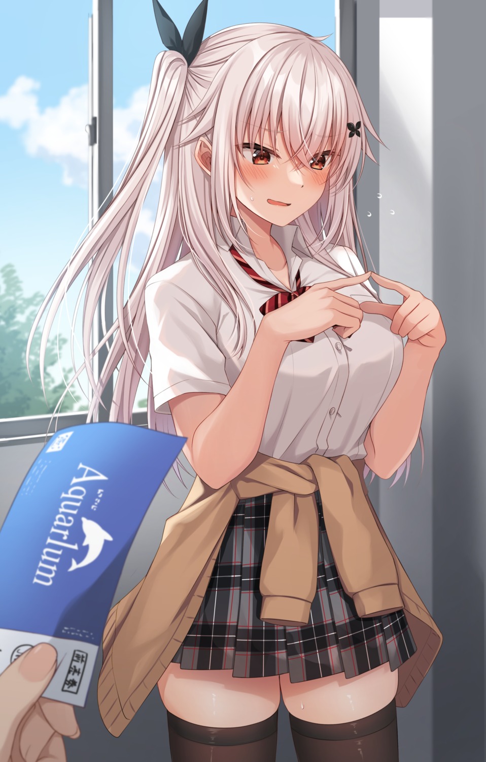komori_kuduyu, seifuku, sweater, thighhighs