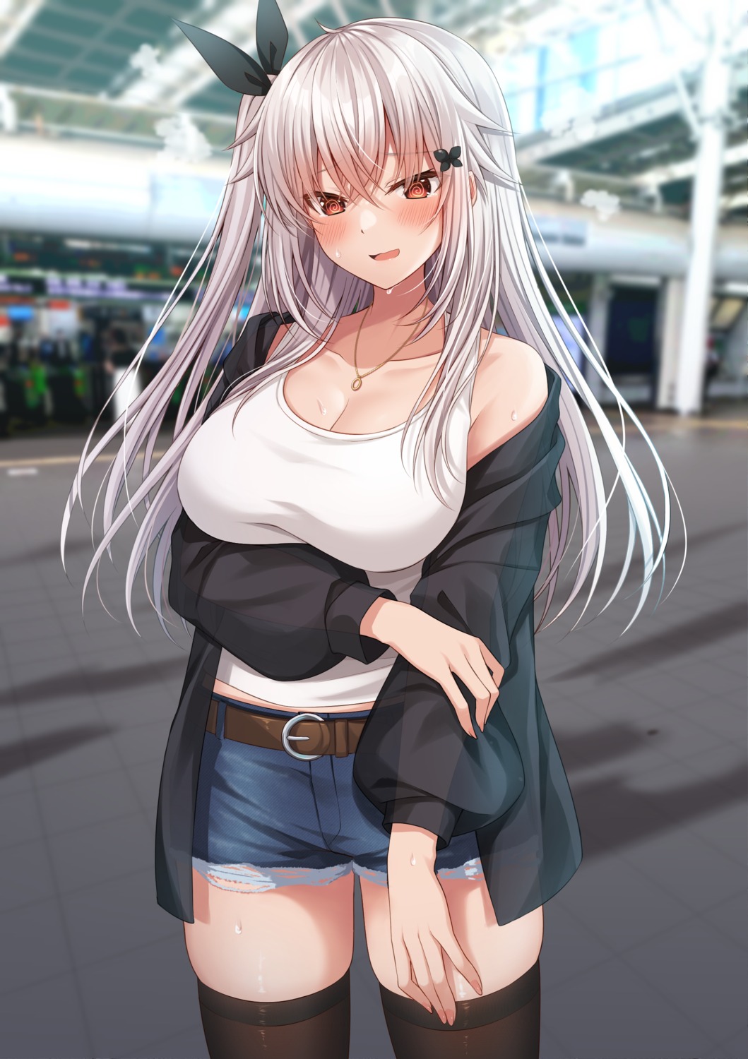 cleavage, komori_kuduyu, thighhighs, torn_clothes
