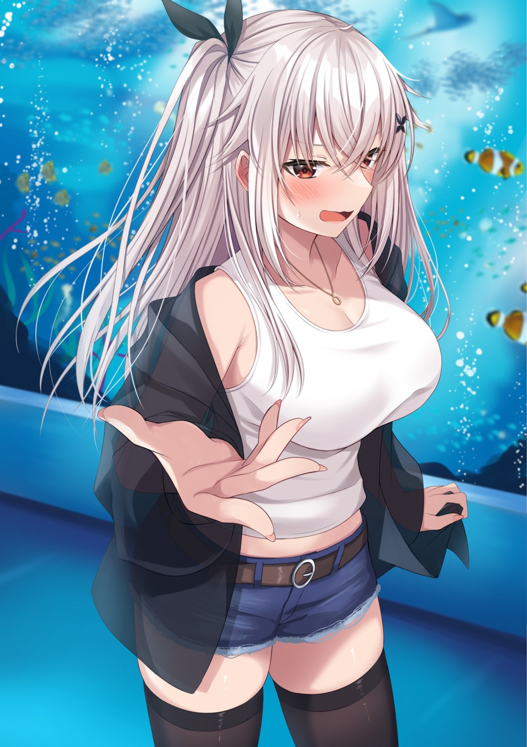 cleavage, komori_kuduyu, thighhighs, torn_clothes