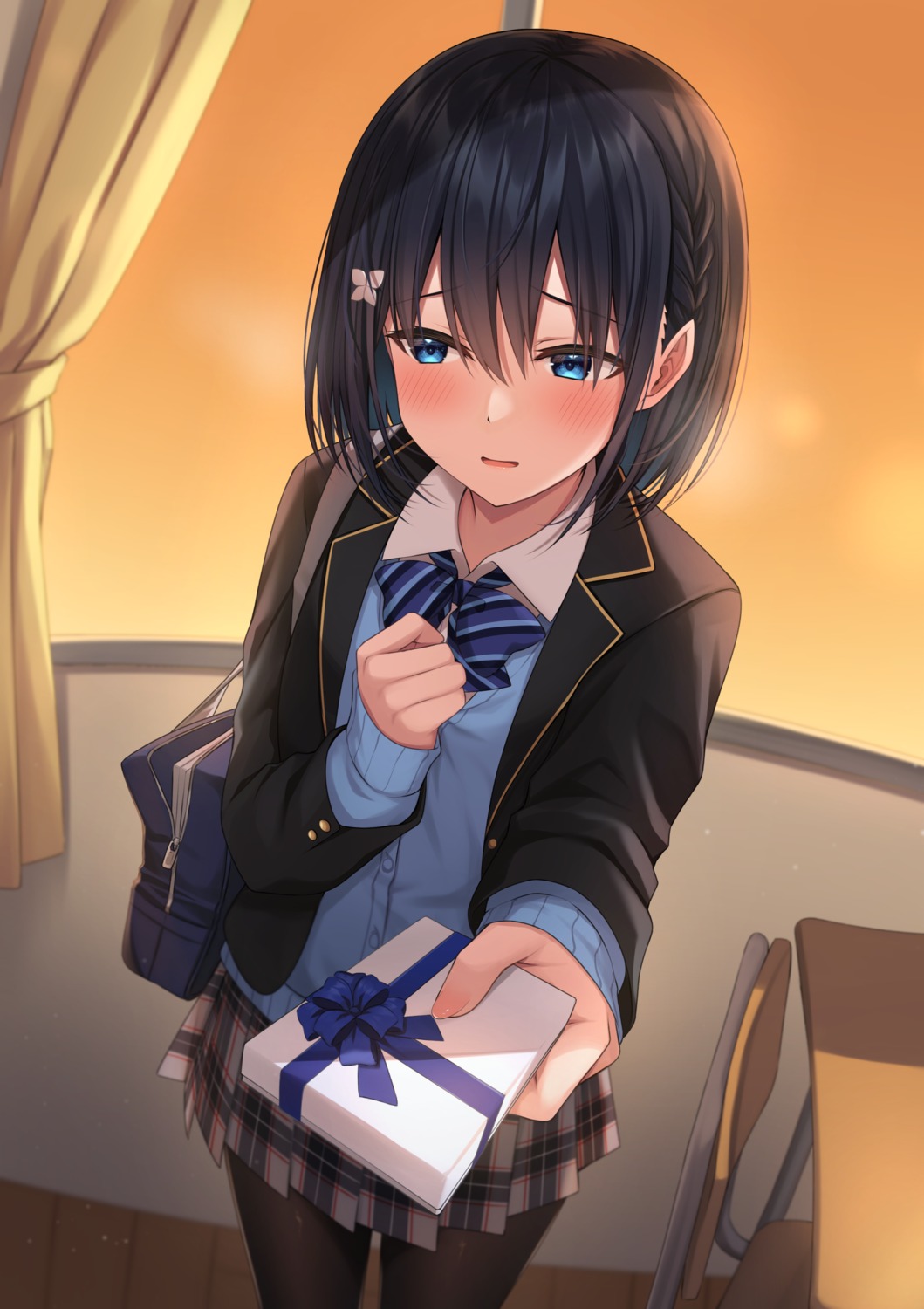 komori_kuduyu, pantyhose, seifuku, sweater, valentine