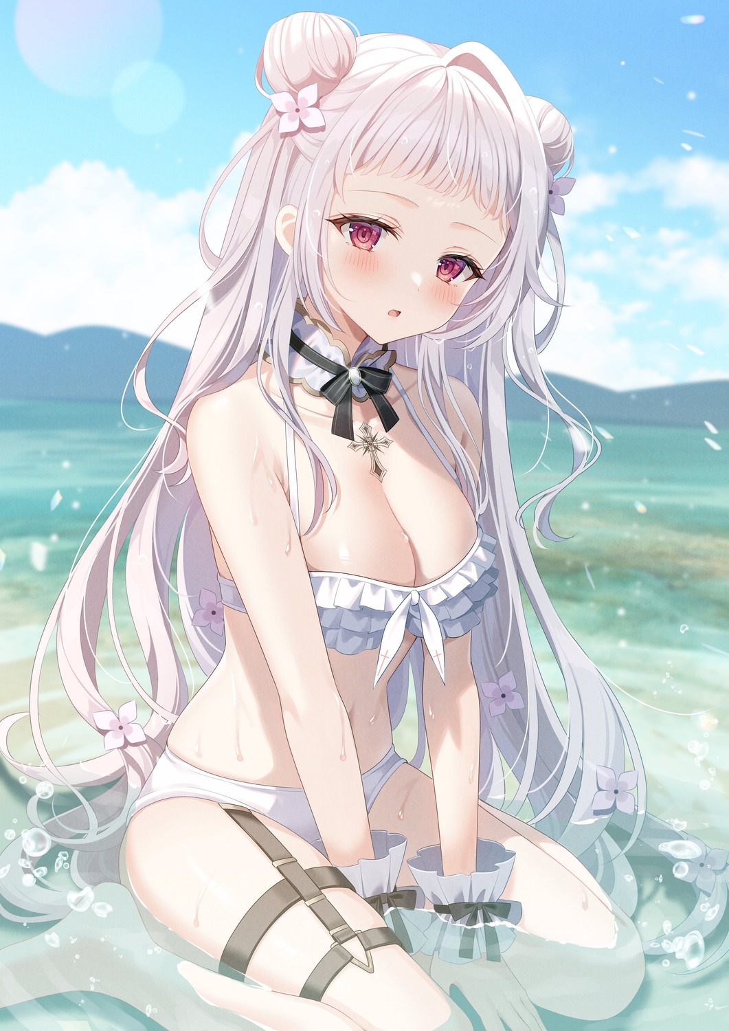bikini, garter, hatsuka_awoi, indie_virtual_youtuber, myusha, swimsuits, wet