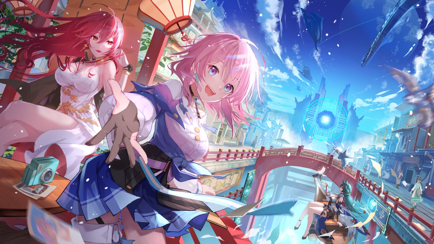 animal_ears, asian_clothes, cleavage, dress, garter, heels, himeko, honkai:_star_rail, march_7th, no_bra, nyansan_oekaki, skirt_lift, yukong