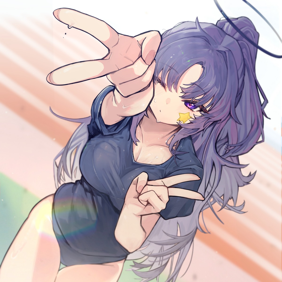 blue_archive, buruma, erect_nipples, gym_uniform, halo, hayase_yuuka, movik, tattoo