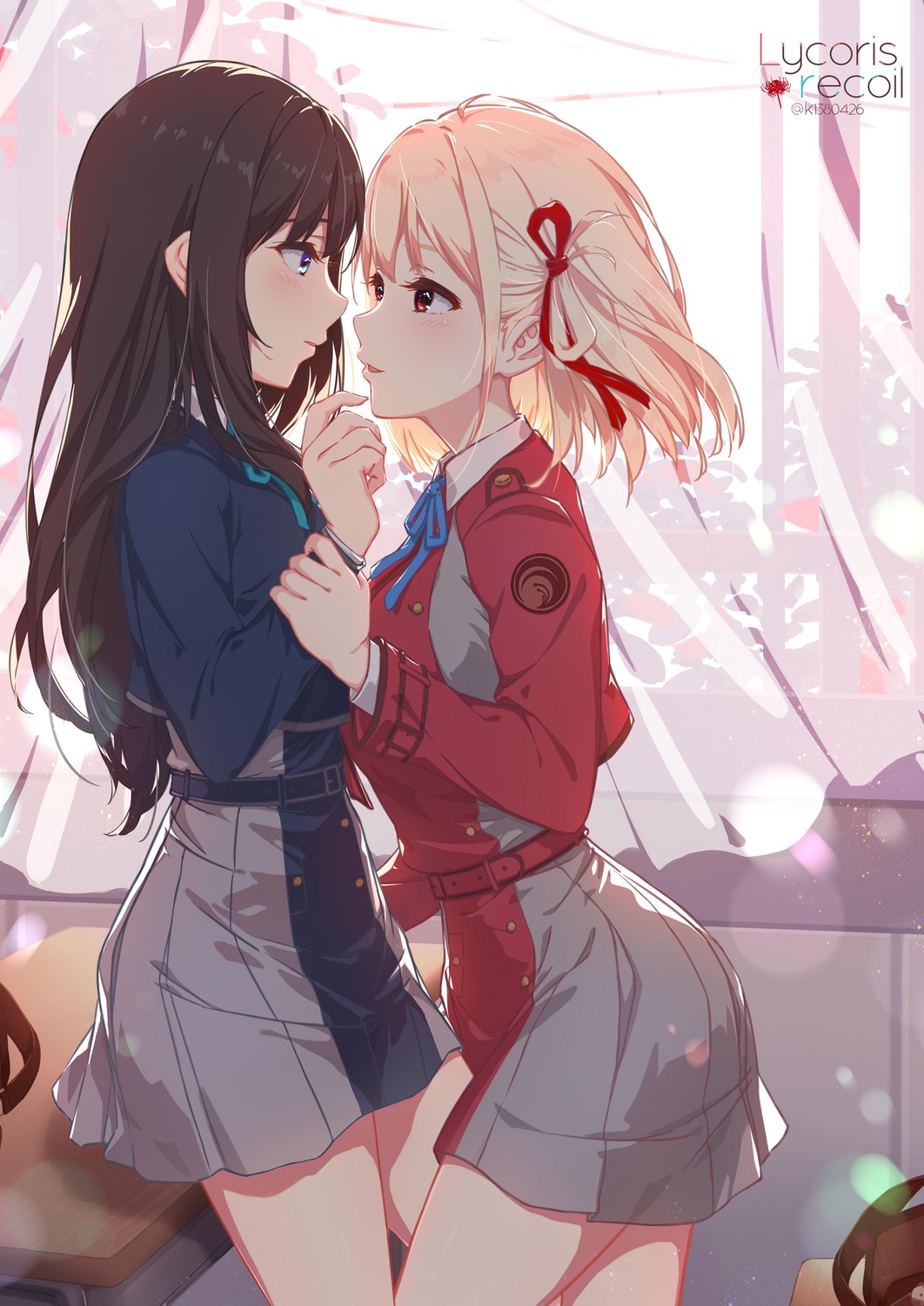 inoue_takina, kurenaiz, lycoris_recoil, nishikigi_chisato, seifuku, yuri