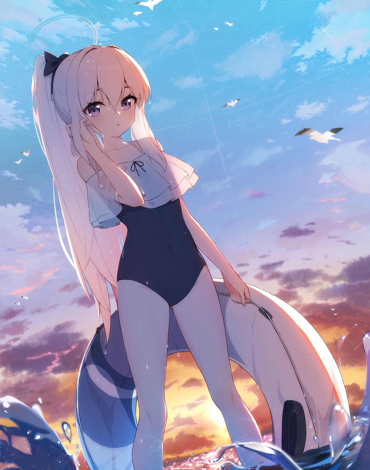 blue_archive, halo, luoboji, see_through, swimsuits, tsukiyuki_miyako, wet