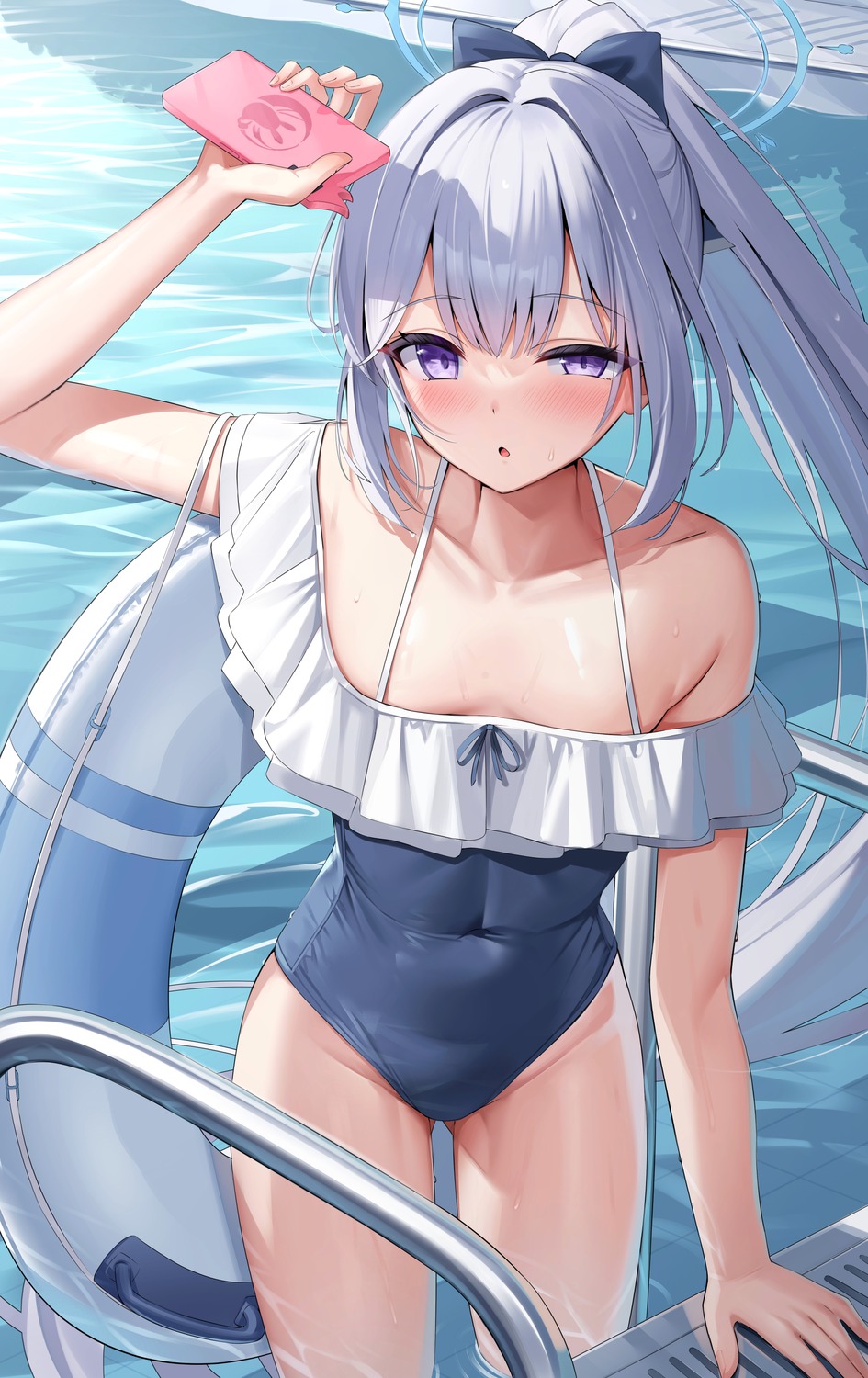 blue_archive, halo, kyonta, swimsuits, tsukiyuki_miyako, wet