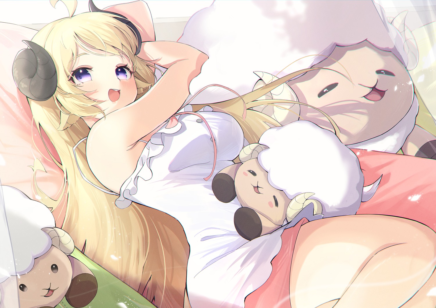 animal_ears, eat_some_cookie, hololive, horns, tsunomaki_watame