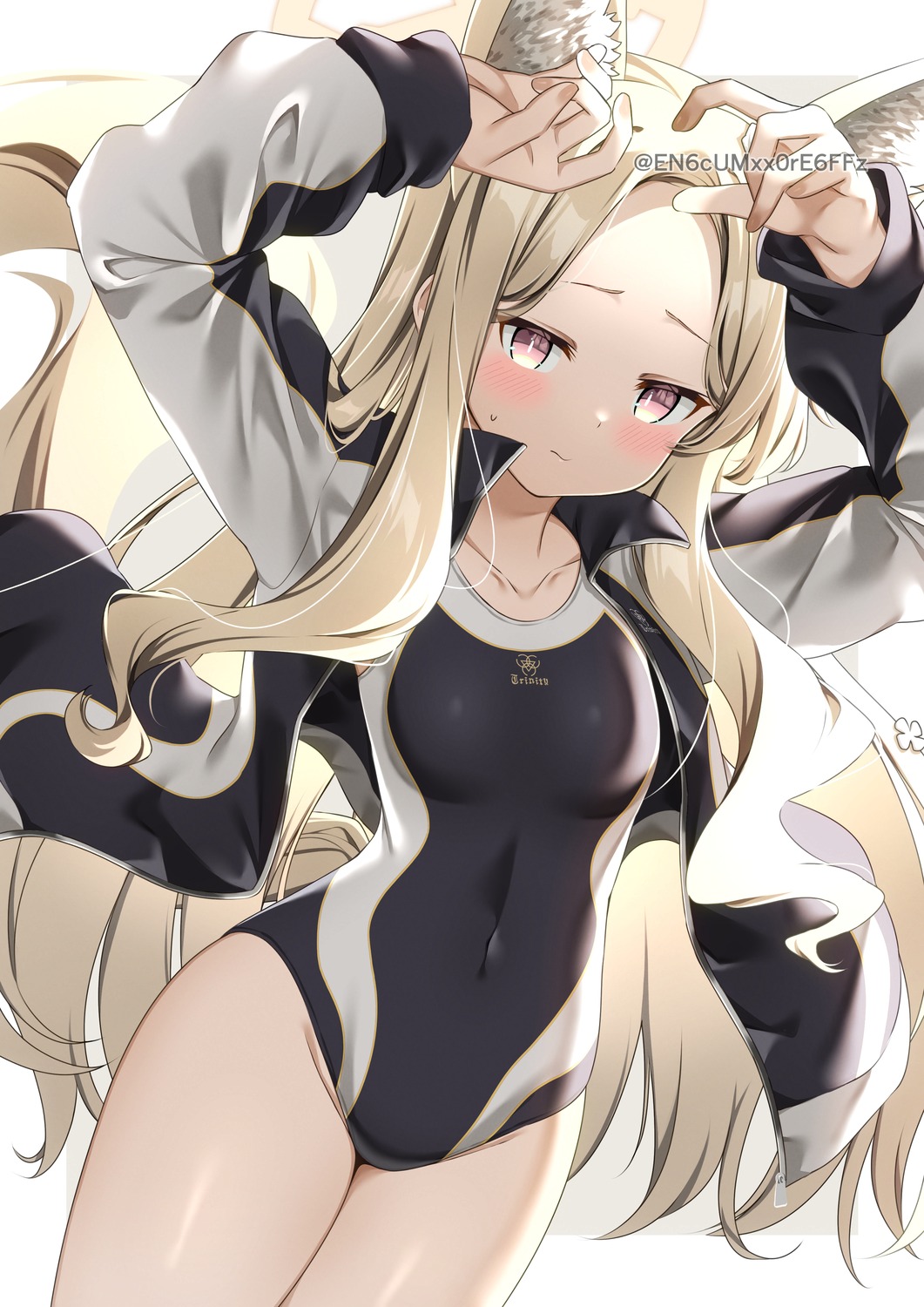 animal_ears, blue_archive, gym_uniform, halo, kitsune, swimsuits, yamano_rokamizu, yurizono_seia