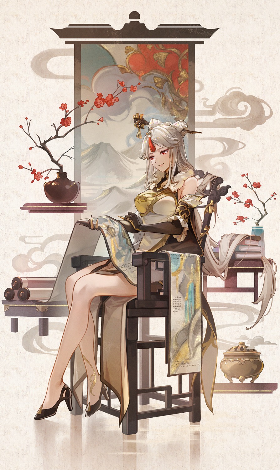 chinadress, genshin_impact, heels, kyusoukyu, ningguang, skirt_lift