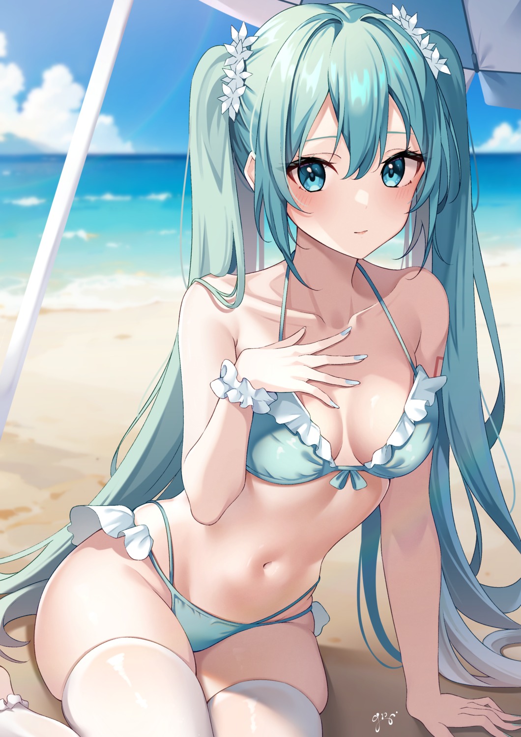 bikini, guri_(gri1211), hatsune_miku, swimsuits, thighhighs, vocaloid