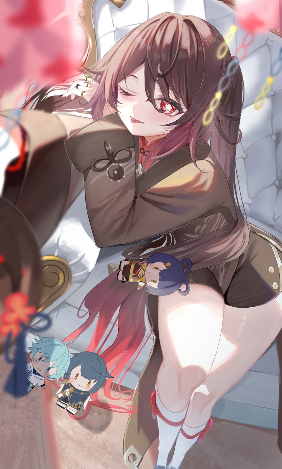 asian_clothes, chibi, genshin_impact, hu_tao, sazanami_(re_n_rentaro)