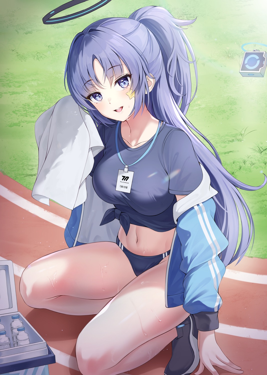 blue_archive, bnari, buruma, gym_uniform, halo, hayase_yuuka, tattoo