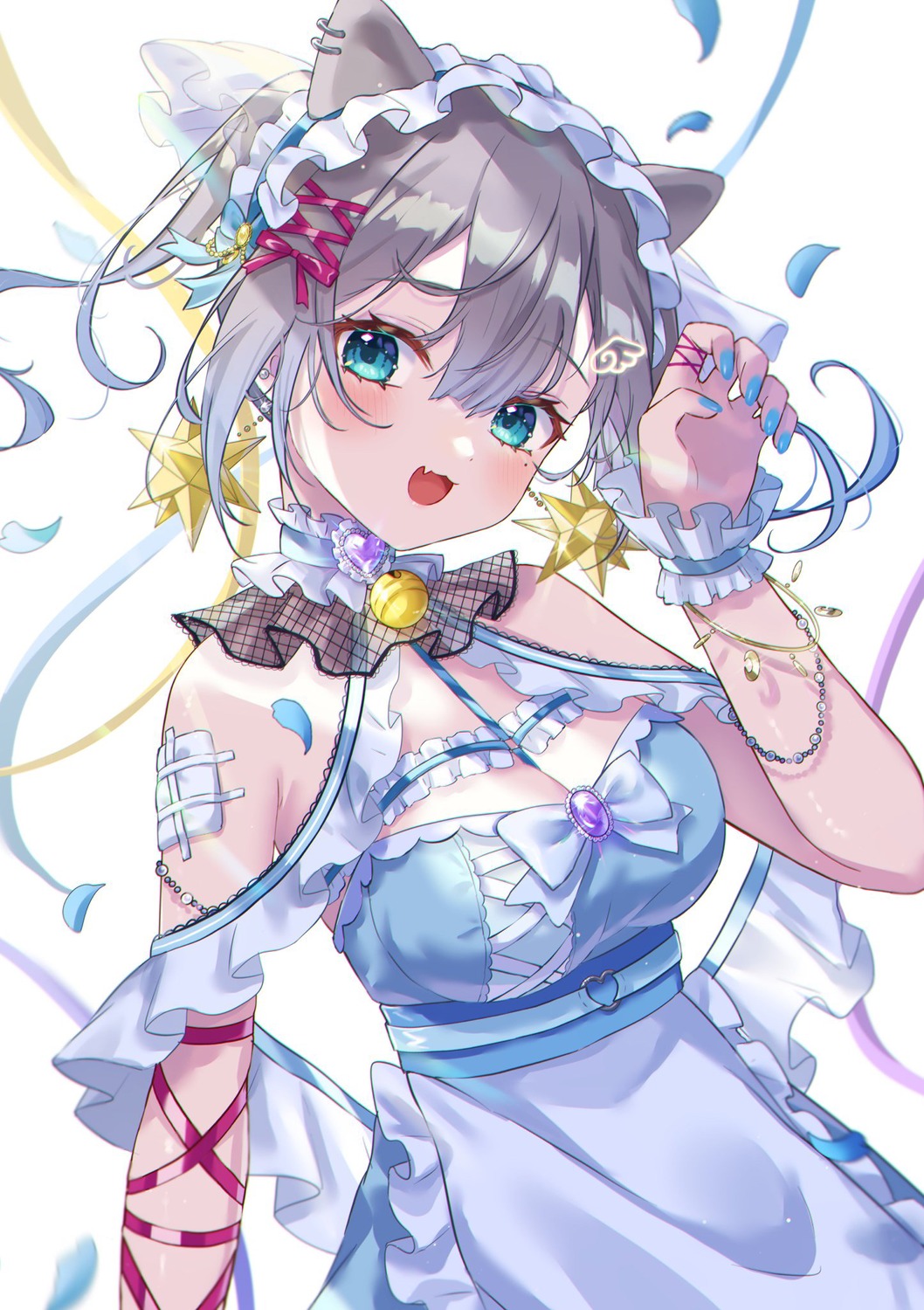 amemiya_miyabi, animal_ears, bandaid, fishnets, indie_virtual_youtuber, maid, nekomimi, shinzousan