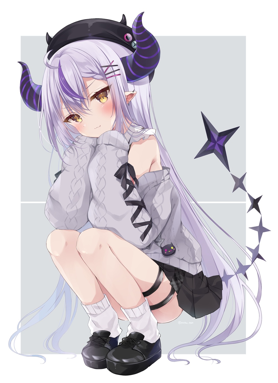 garter, hololive, horns, la+_darknesss, picpicgram, pointy_ears, sweater, tail