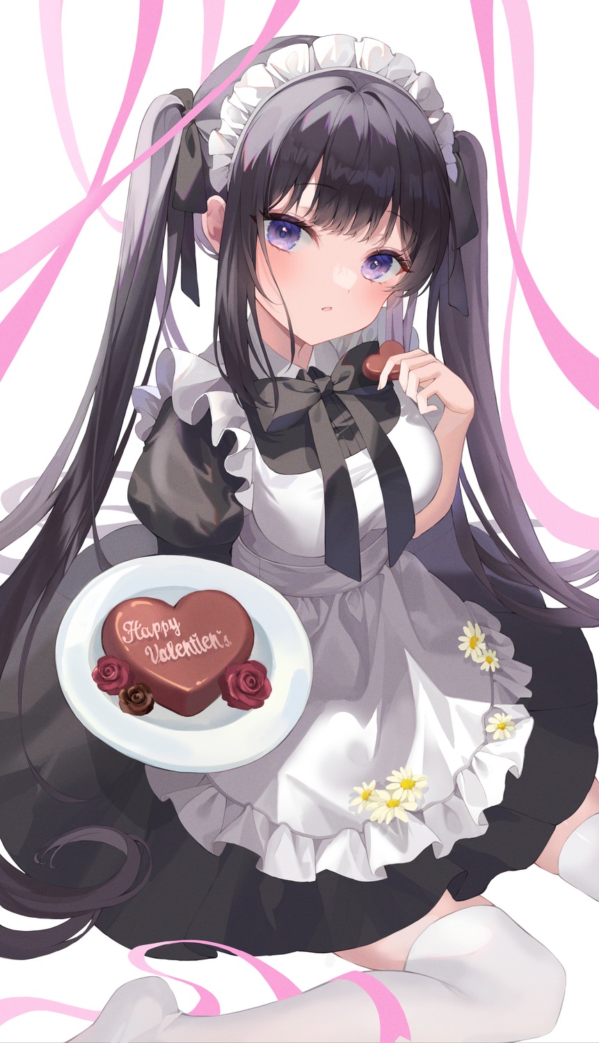 maid, riyonn, thighhighs, valentine