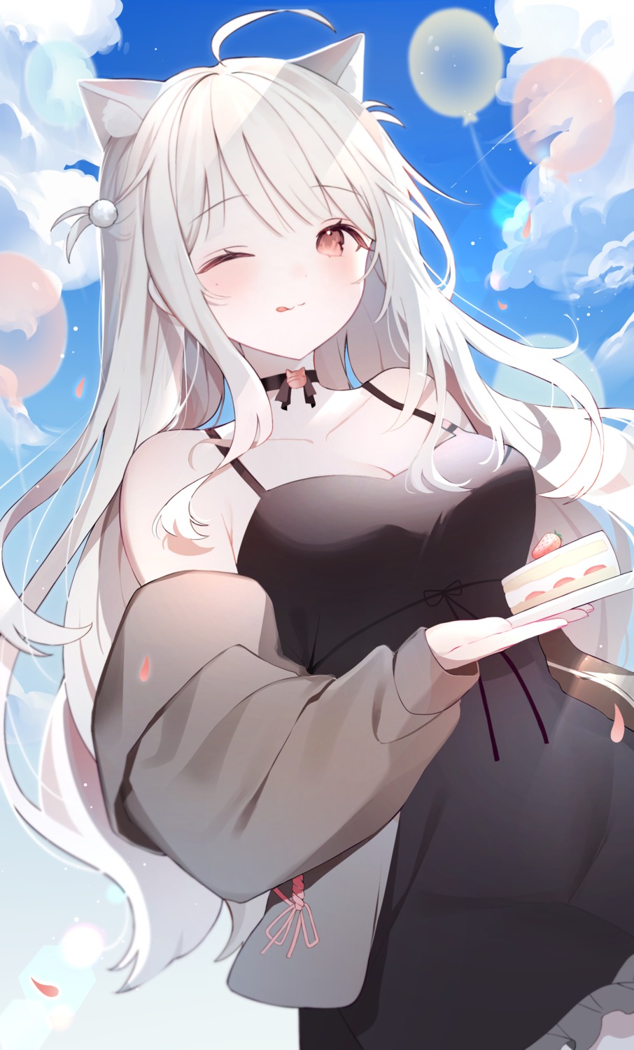 animal_ears, cleavage, damo_(xdzt8552), dress, indie_virtual_youtuber, uise_iu