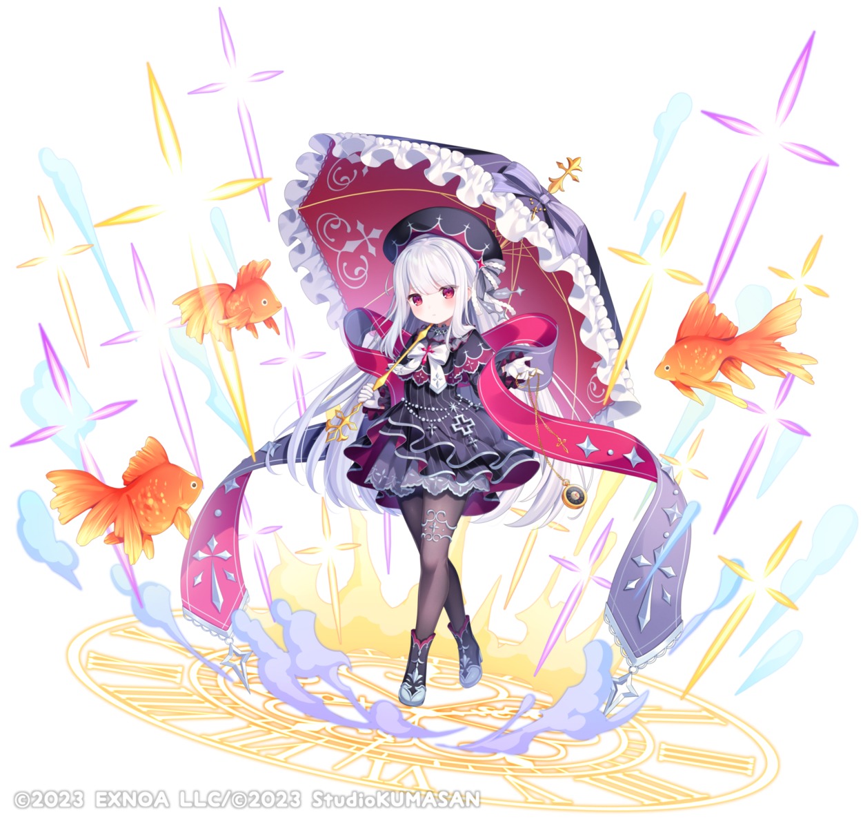 dress, garter, heels, komachi_pochi, lolita_fashion, pantyhose, twinkle_star_knights, umbrella