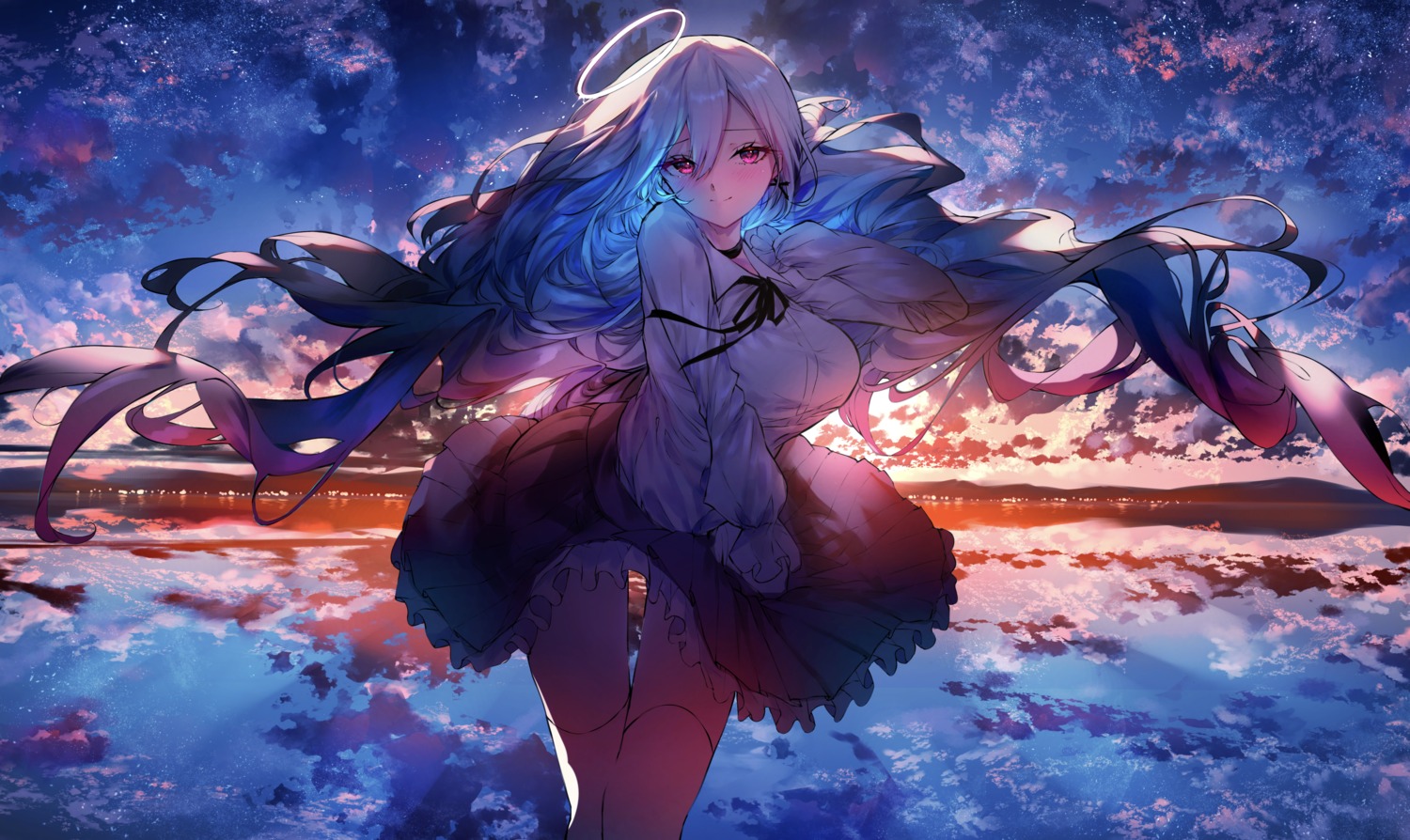 angel, seifuku, skirt_lift, thighhighs, w_(w64851564), wet