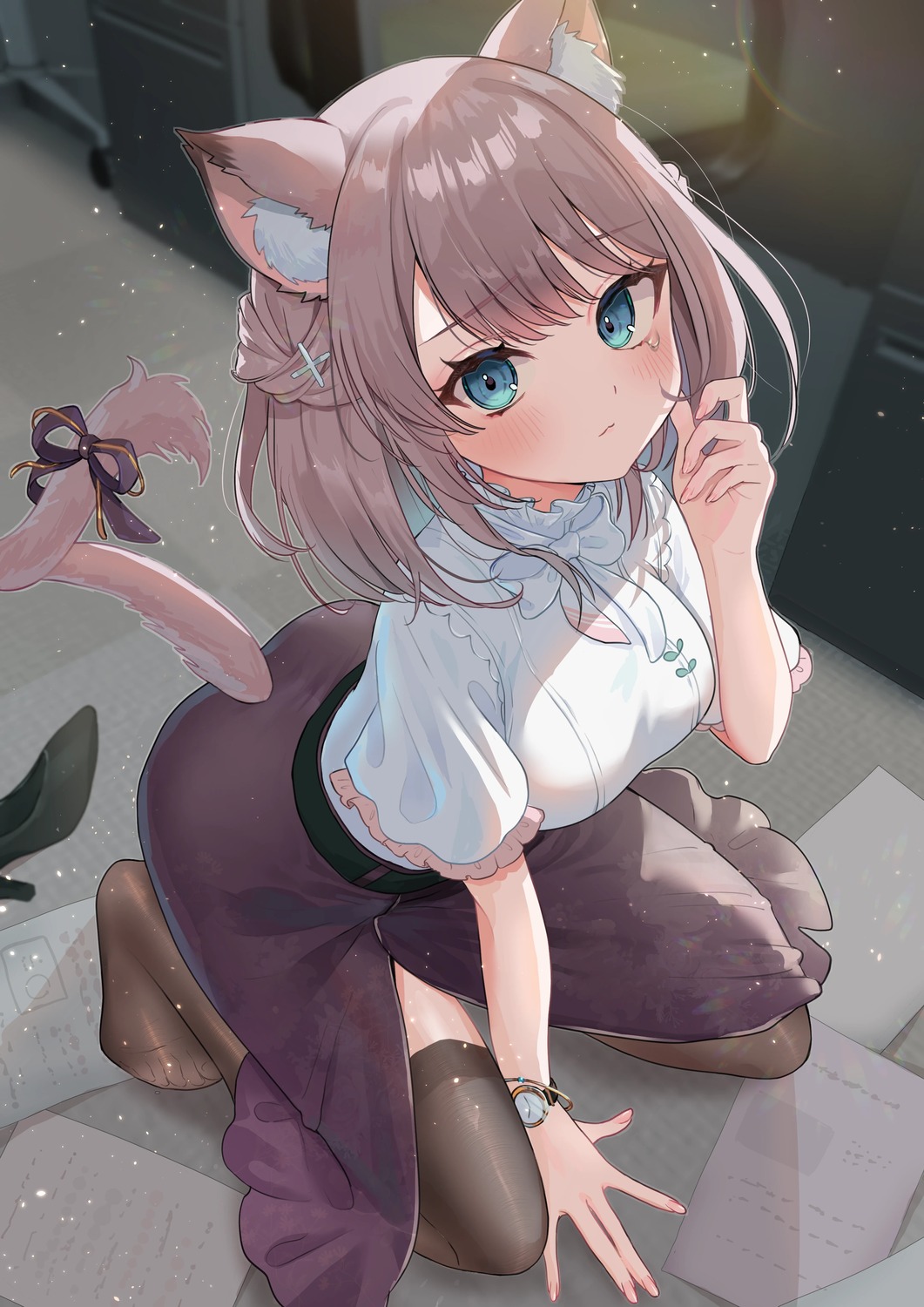 animal_ears, indie_virtual_youtuber, mitsuki_momo, nekomimi, tail, thighhighs, toba_rei