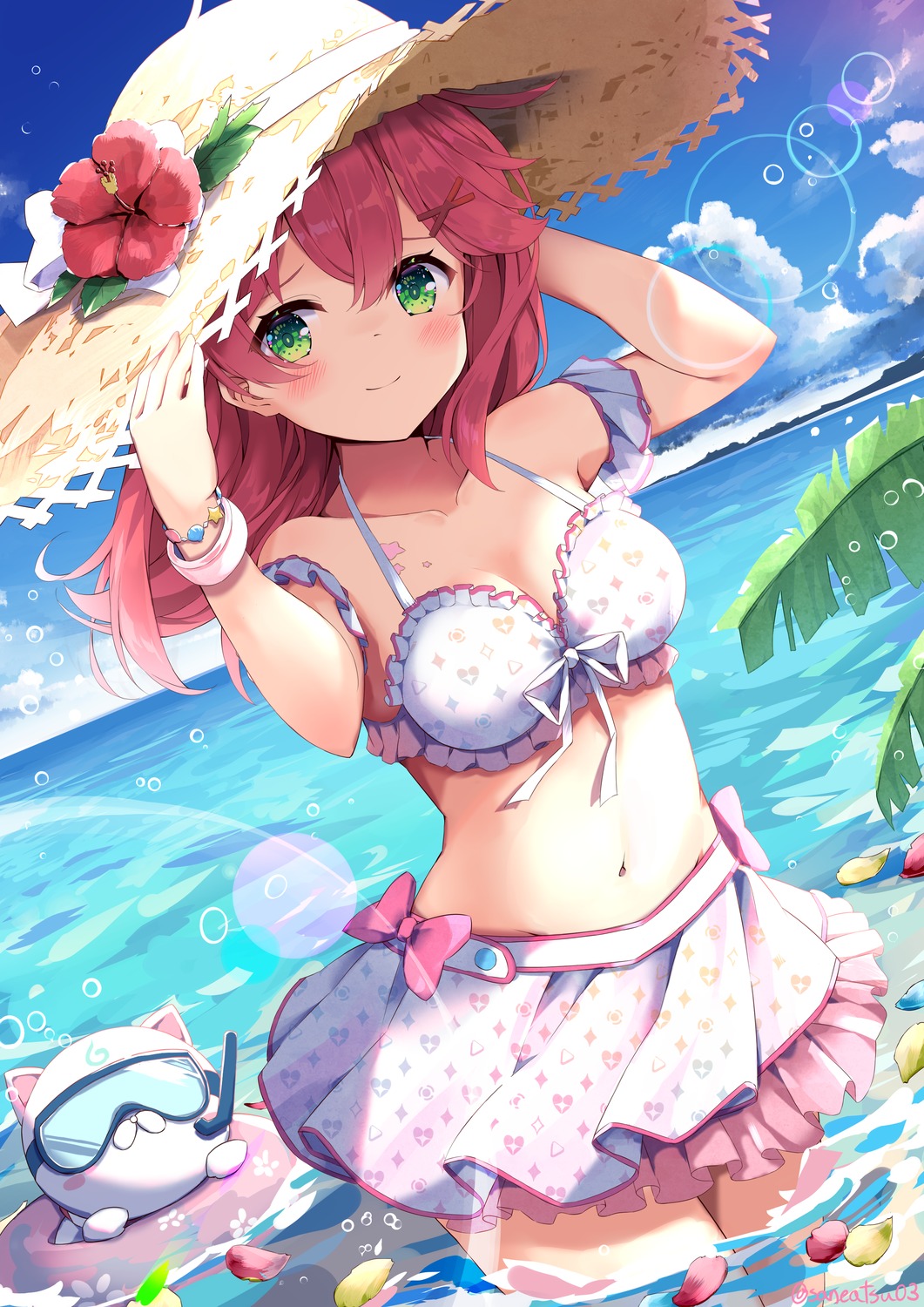 bikini, cleavage, hololive, niwasane_(saneatsu03), sakura_miko, swimsuits, tattoo, wet